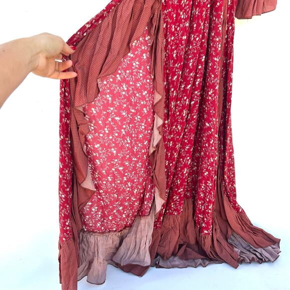 Nightcap Clothing Reversible Bohemian Boho Maxi Dress Red Ruffles Victorian 1 S - Picture 6 of 14